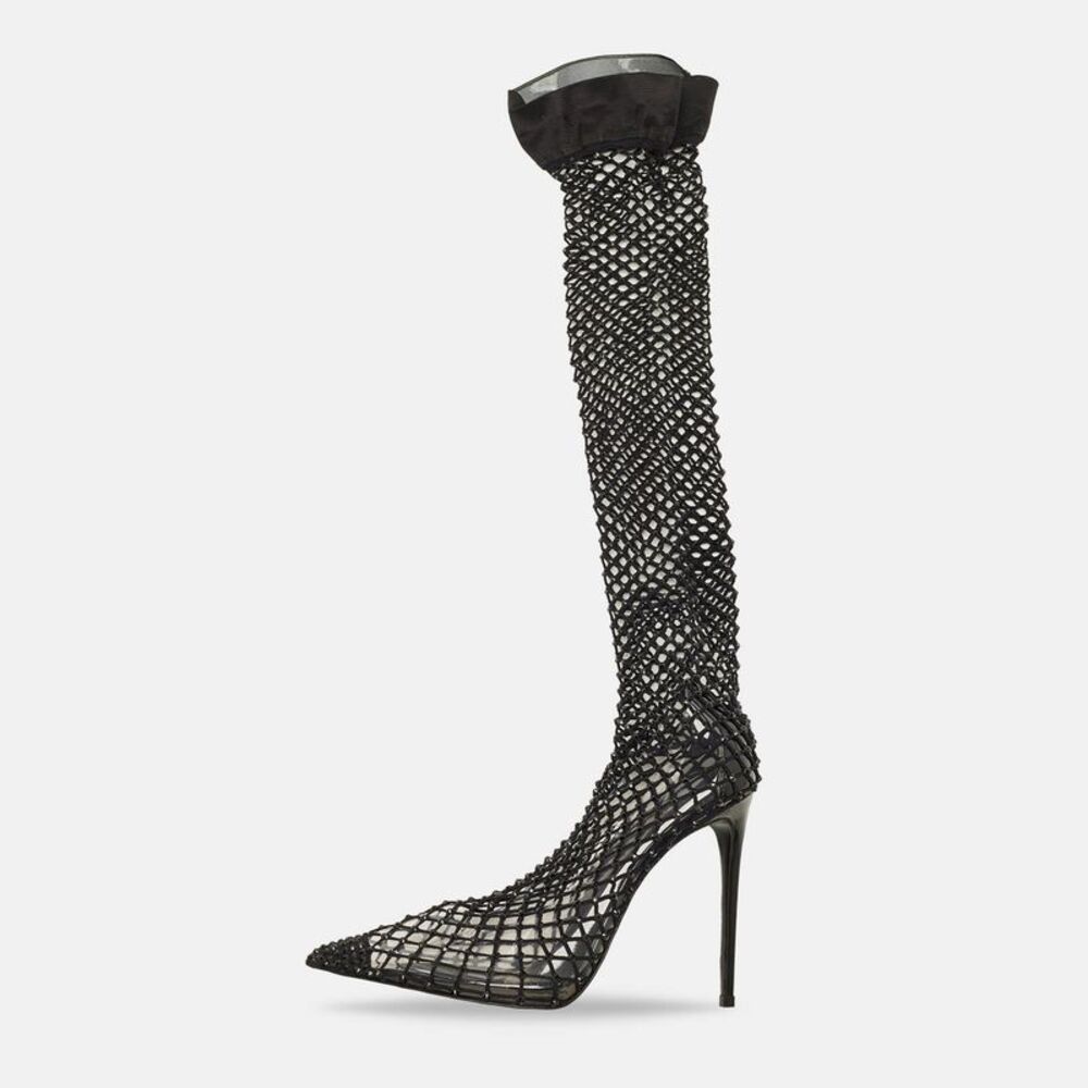 Le Silla Gilda Size 38 Black Mesh And Pvc Fishnet Boots